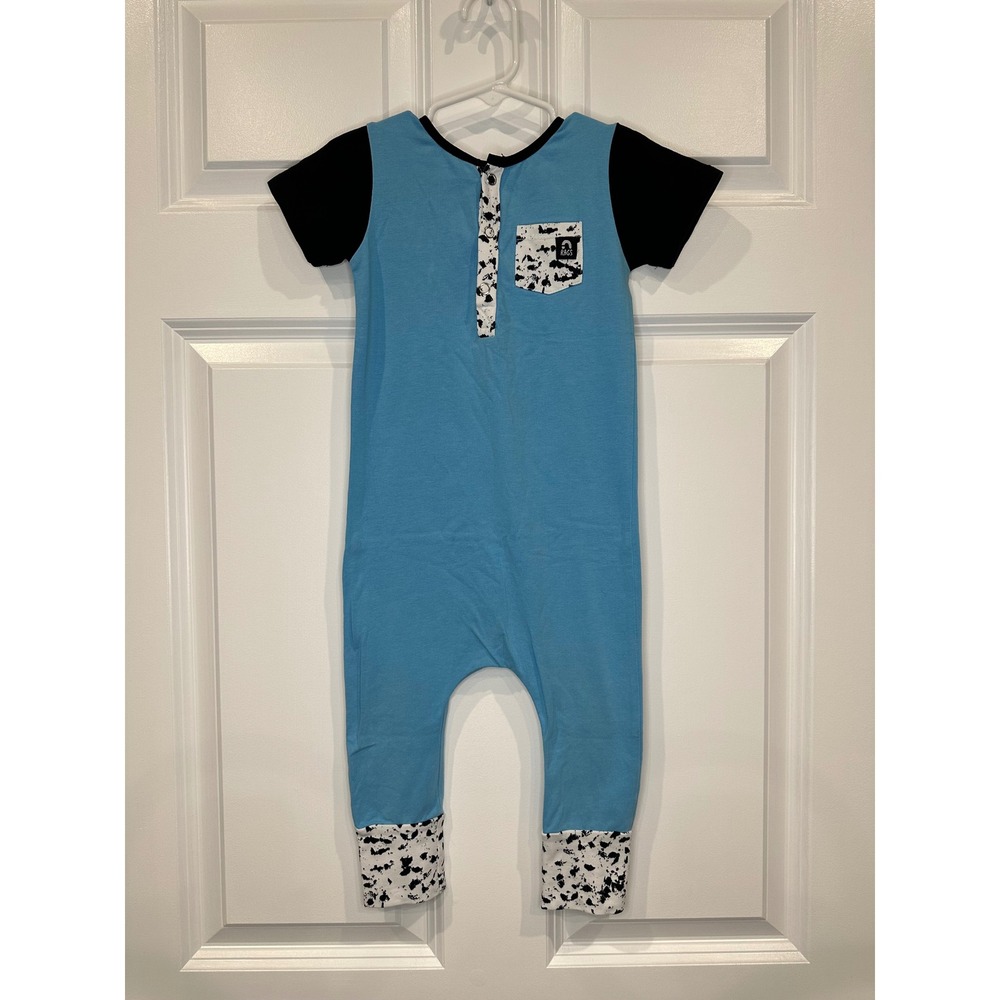 Rags to Raches Blue Black White Print Romper Jumpsuit Size 18-24 Months
